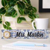 Custom Vintag Blue Portuile Tile Clock Namensplakette