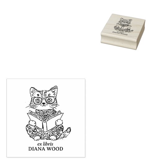Custom Vintag Cat Ex Libris Gummistempel (Stempel)