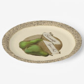 Custom Vintag Pears Chic Damask Fruit Elegante Pappteller (Schrägansicht)