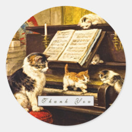 Custom Vintag Piano Lektion Mutter Katze & Kätzche Runder Aufkleber