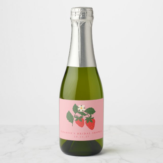 Custom Vintag Pink Strawberry Boho Brautparty Schaumweinetikett (Vorderseite)