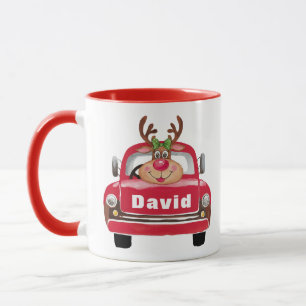 Custom Vintag Red Truck Rentier Weihnachten Tasse