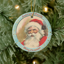 Custom Vintag Santa Claus Red Blue Christmas Keramik Ornament