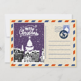 Custom Vintag Watercolor Snowy Christmas Village Feiertagskarte