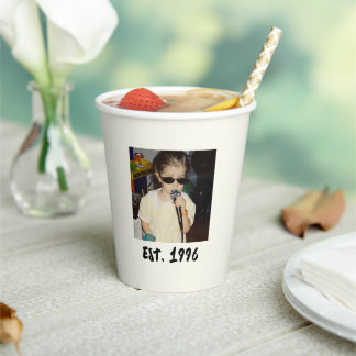 Custom Vintage Birthday Photo Cups with Est Year Pappbecher