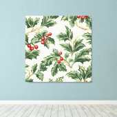 Custom Vintage Christmas Holly & Berries Muster Leinwanddruck (Insitu (Holzboden))