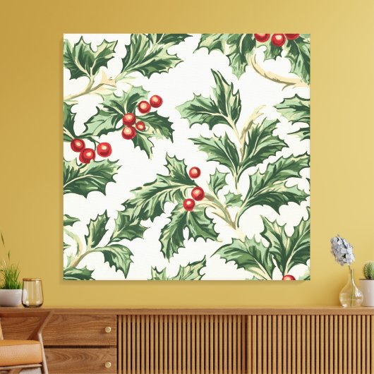 Custom Vintage Christmas Holly & Berries Muster Leinwanddruck (Insitu (Wohnzimmer))