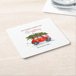 Custom Vintage Christmas Napkins - Red Car & Tree Rechteckiger Pappuntersetzer