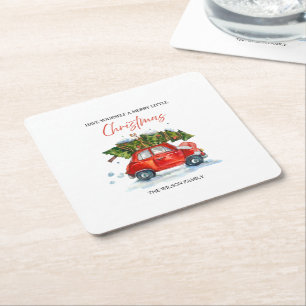 Custom Vintage Christmas Napkins - Red Car & Tree Rechteckiger Pappuntersetzer