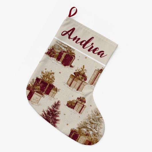 Custom Vintage Christmas Pattern Holiday Stocking Großer Weihnachtsstrumpf (Vorderansicht (hängend))