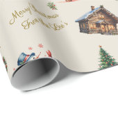 Custom Vintage Christmas Snowman Cabin Wreath Geschenkpapier (Rolleneckpunkt)