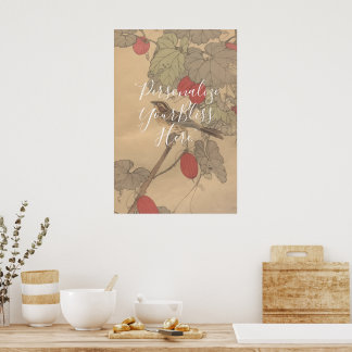CUSTOM Vintage Ivory Bird & Impatiens Art Print Poster