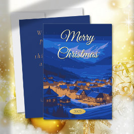 Custom Vintage Weihnachts Winter Village Gold Folien Feiertagskarte