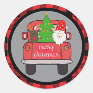 Custom Vintage Weihnachtsbauernhof Red Truck Runder Aufkleber