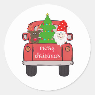 Custom Vintage Weihnachtsbauernhof Red Truck Runder Aufkleber