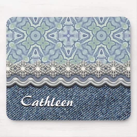 Custom Violet Mint Batik Mosaik Blumenmuster Muste Mousepad (Vorne)