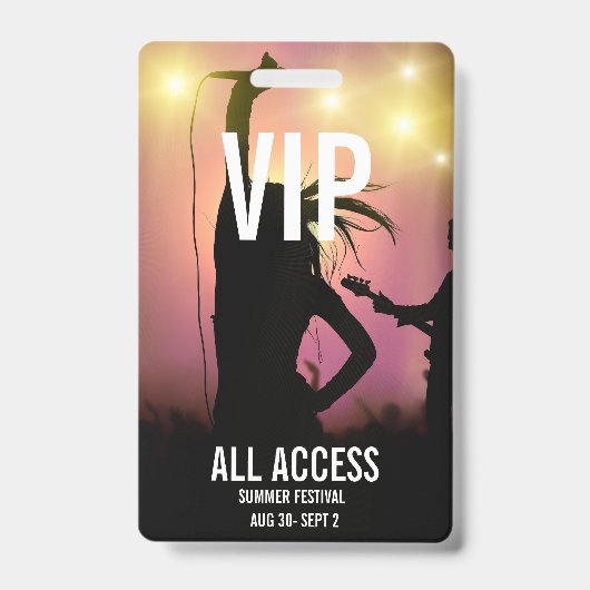 Custom VIP All-Access Concert Event Pass Female Ausweis (Vorderseite)