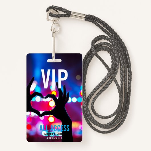 Custom VIP All-Access Concert Event Pass Herz Ausweis (Vorderseite mit Schlüsselband)