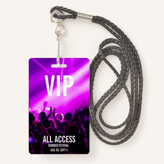 Custom VIP All-Access Concert Event Pass Lila Ausweis (Vorderseite mit Schlüsselband)