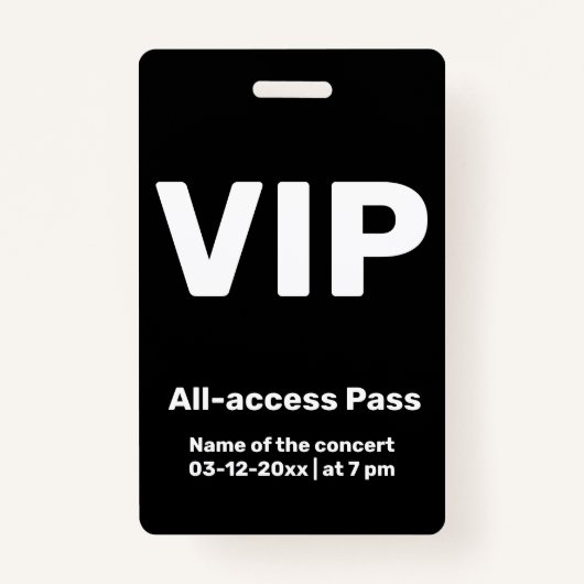 custom vip All Access Pass Konzert Pass Abzeichen Ausweis (Vorderseite)