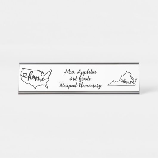 Custom Virginia Staat US Zuhause Line Art Schreibtischnamensplakette (Vorderseite )