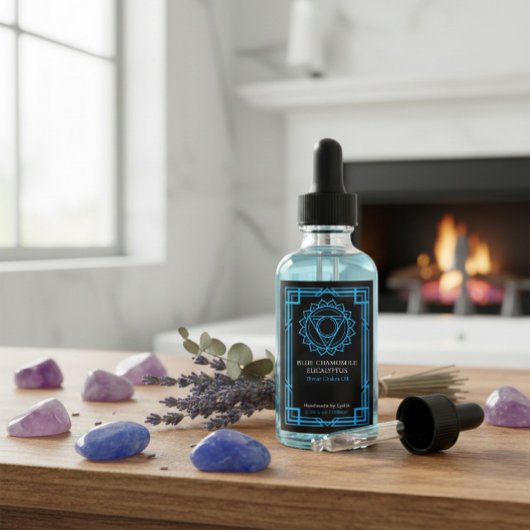 Custom Vishuddha Throat Chakra Essential Oil Label Weinetikett