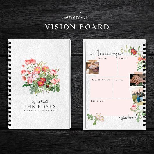 Custom Vision Board Moderne Script Floral Rose Notizblock