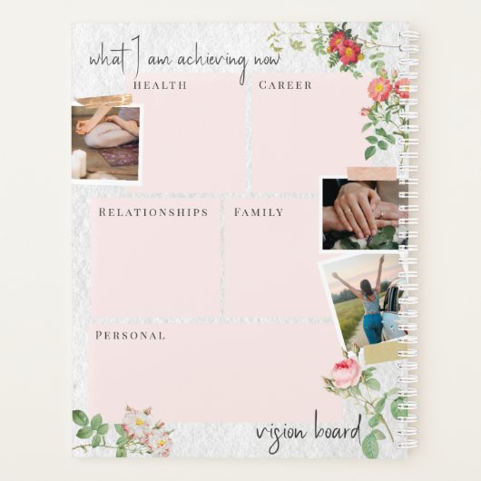 Custom Vision Board Moderne Script Floral Rose Planer (Rückseite)