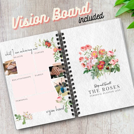 Custom Vision Board Moderne Script Floral Rose Planer
