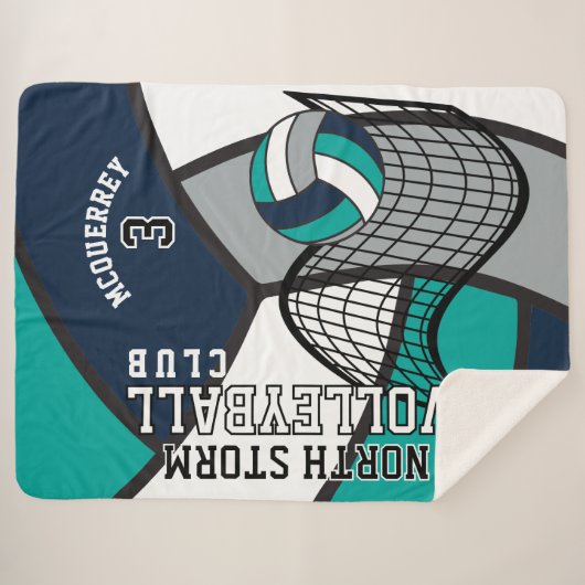 Custom Volleyball 🏐 in Blau, Aquamarin, Grau und  Sherpadecke (Vorderseite (Horizontal))