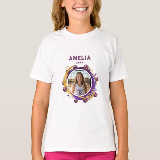 Custom Volleyball Player Name Photo Sports T-Shirt (Vorderseite)