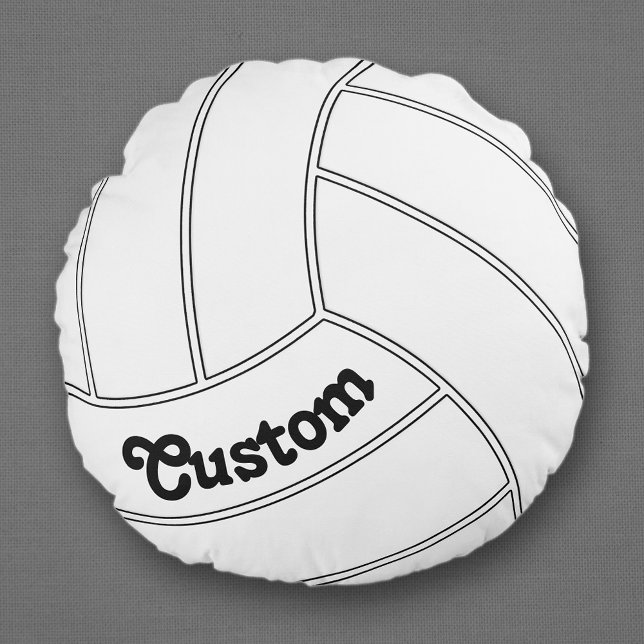 Custom Volleyball Round Decorative Throw Kissen (Round volleyball pillow with custom team name, player name or text.)