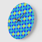 Custom Wall Clock: Blue Moons on Grid Pattern Große Wanduhr (Winkel)