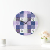 Custom Wall Clock, Imitate-Patchwork-Violets-Muste Große Wanduhr (Zuhause)