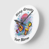 Custom Wall Clock | Retro Octopus | Name & Text Runde Wanduhr (Winkel)