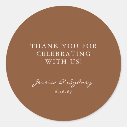 Custom Warm Brown Rustic Danke Hochzeit Runder Aufkleber (Vorderseite)