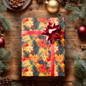Custom Warme Blumen und Pine Christmas Wrap Geschenkpapier
