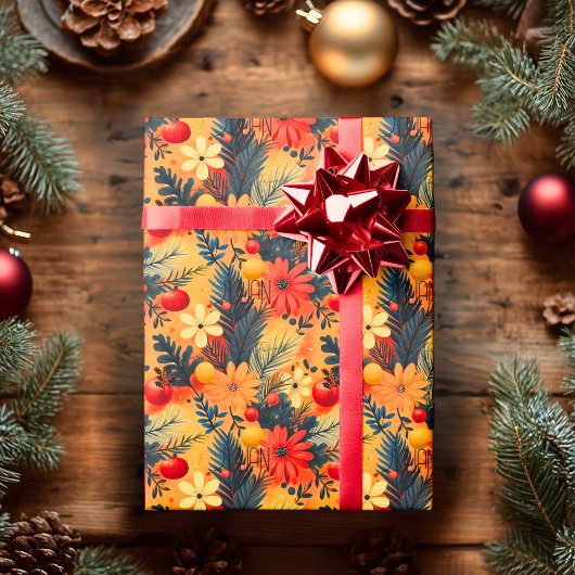 Custom Warme Blumen und Pine Christmas Wrap Geschenkpapier