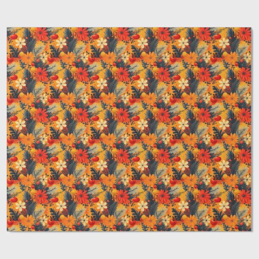 Custom Warme Blumen und Pine Christmas Wrap Geschenkpapier (Flach)