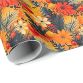 Custom Warme Blumen und Pine Christmas Wrap Geschenkpapier (Rolleneckpunkt)