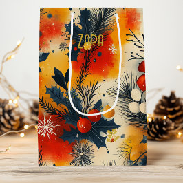 Custom Warme Tones Pine and Berries Gift Bag Geschenktüte Für Weinflaschen