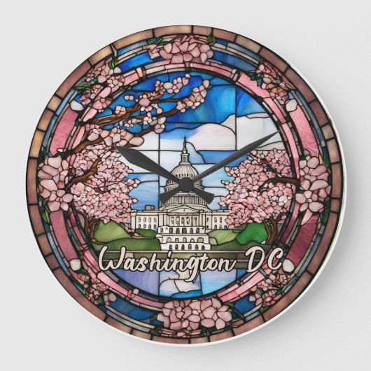 Custom Washington DC Dated Cherry Blossom Große Wanduhr (Vorderseite)