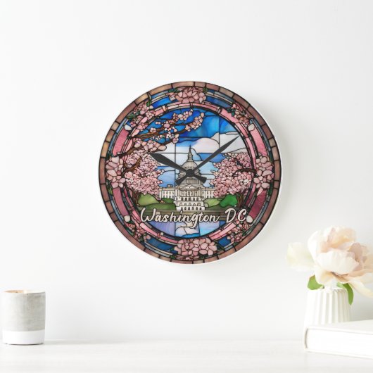 Custom Washington DC Dated Cherry Blossom Große Wanduhr (Zuhause)