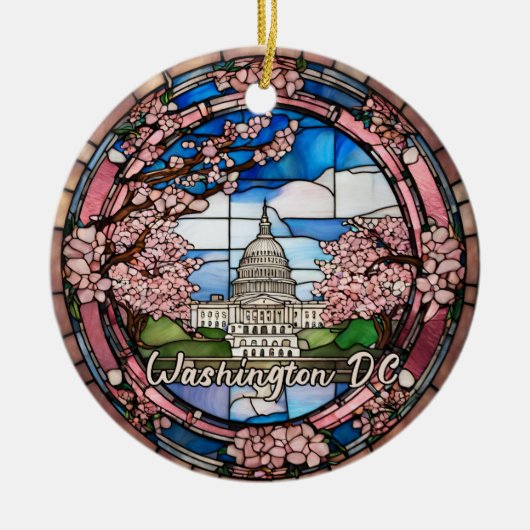 Custom Washington DC Dated Cherry Blossom Keramik Ornament (Vorne)
