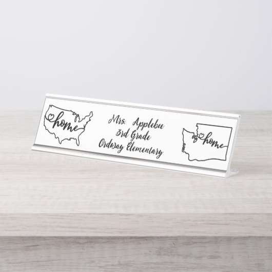 Custom Washington Staat US Zuhause Line Art Schreibtischnamensplakette (Vorderseite )