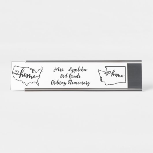 Custom Washington Staat US Zuhause Line Art Schreibtischnamensplakette (Vorderseite )