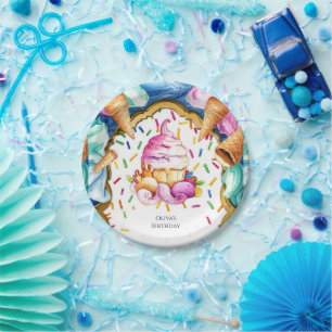 Custom Wassercolor Dessert Ice Cream Geburtstag Pappteller
