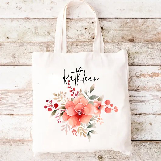 Custom Wassercolor Floral Bag, Geschenk für Frauen Tragetasche