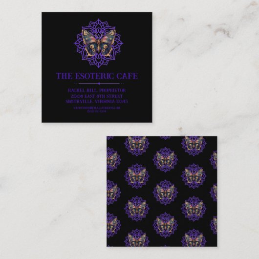 Custom Wassercolor Moth Mandala Quadratische Visitenkarte (Vorne/Hinten)