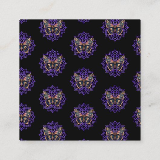 Custom Wassercolor Moth Mandala Quadratische Visitenkarte (Rückseite)
